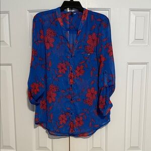 Kut from the Kloth Blue and Red Floral Blouse